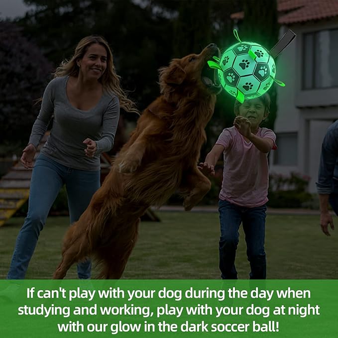 QDAN Premium Dog Ball, Glow in The Dark Dog Toys, Light Up Soccer Ball for Dogs, Outdoor Dog Toys, Doggy Water Toy, Puppy Birthday Gifts for Small Medium (6 Inch)