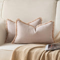Set of 2 Decorative Fringe Throw Pillow Covers Chenille Pillow Covers Elegant Design Pillowcase Soft Tassels Cushion Cover for Couch Bed Home Decor,12×20 Inch,Beige