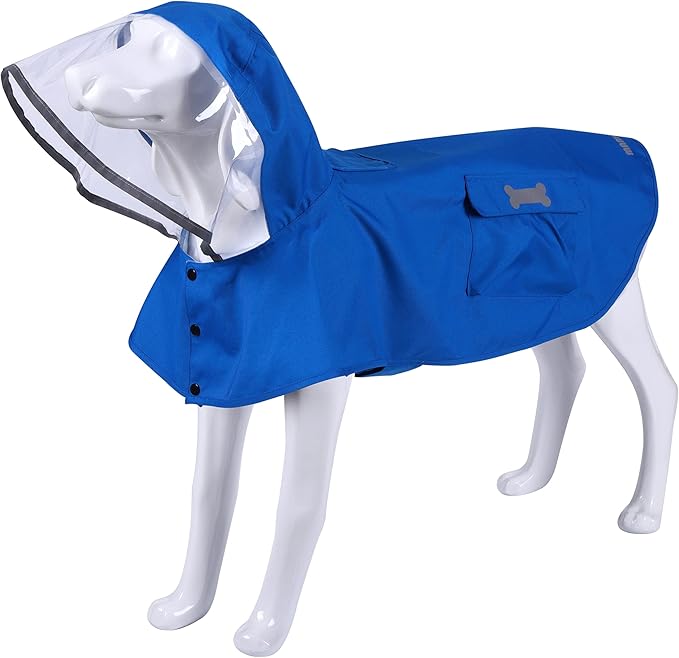 Waterproof Dog Raincoat, Adjustable Reflective Lightweight Pet Rain Clothes with Poncho Hood (3X-Large, Blue)