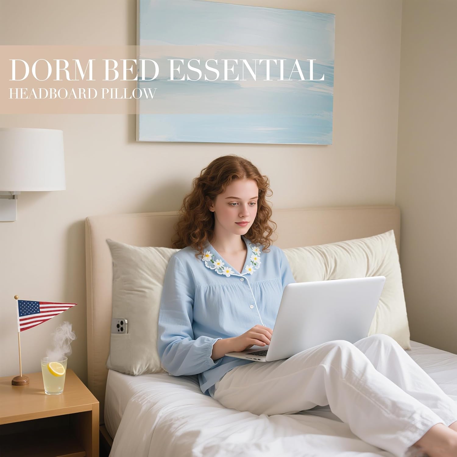 Queen Size Headboard Pillow Wedge Long Backrest Positioning Support for Daybed Wedge Bed Rest Reading Pillow with Side Pockets Bolster Cushion