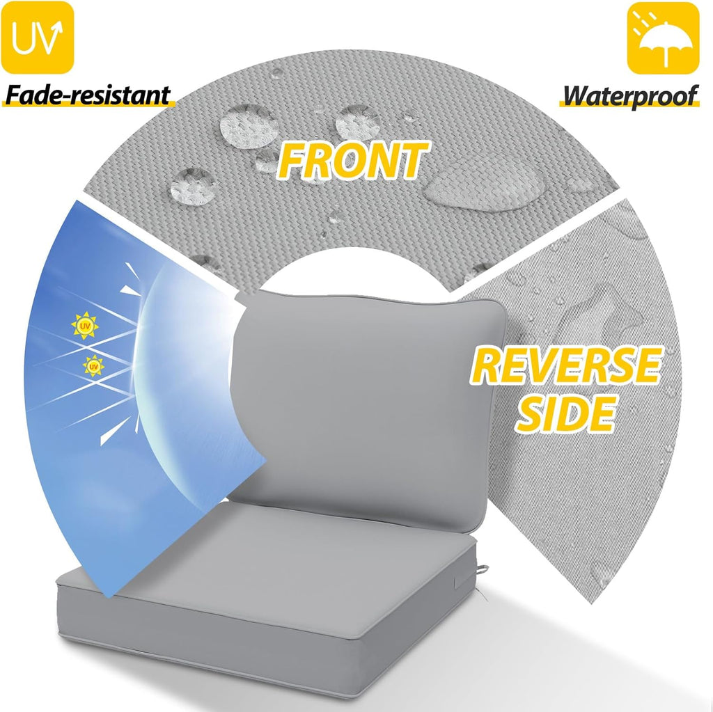 AAAAAcessories Outdoor Deep Seat Cushions, Waterproof, Fade-Resistant Patio Furniture Replacement Cushions, 24" x 24" x 5", Gray