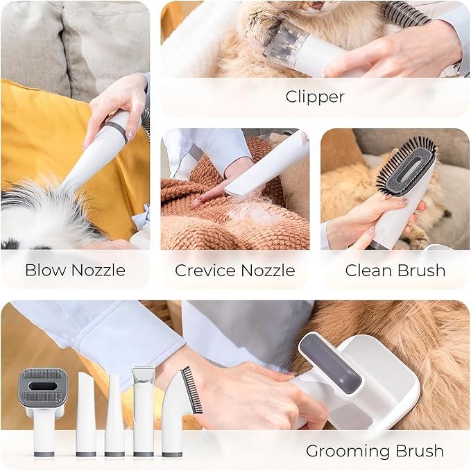 Dog Grooming Vacuum and Dryer, Pet Grooming Vacuum for Dogs with 3 Liter Canister, 15000Pa Suction Dog Vacuum for Shedding Grooming, Extra Space for Storage for 5 Grooming Kits, White