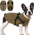 Dog Winter Coat with Harness Built in Warm Puffer Dog Jackets for Small Medium Large Dogs Windproof Waterproof Outfit with Plush Lining and Reflective Stripes (Brown, L)
