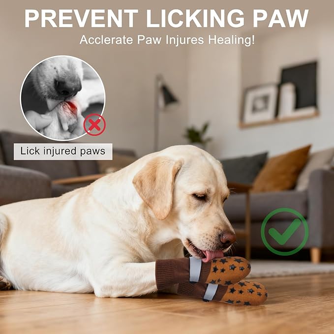 BEAUTYZOO Anti Slip Dog Socks to Prevent Licking Paws, Dog Shoes for Cold Pavement, Grip Socks for Dogs on Hardwood Floors, Dog Booties Alternative, Reflective&Washable Paw Protection for Senior Dogs