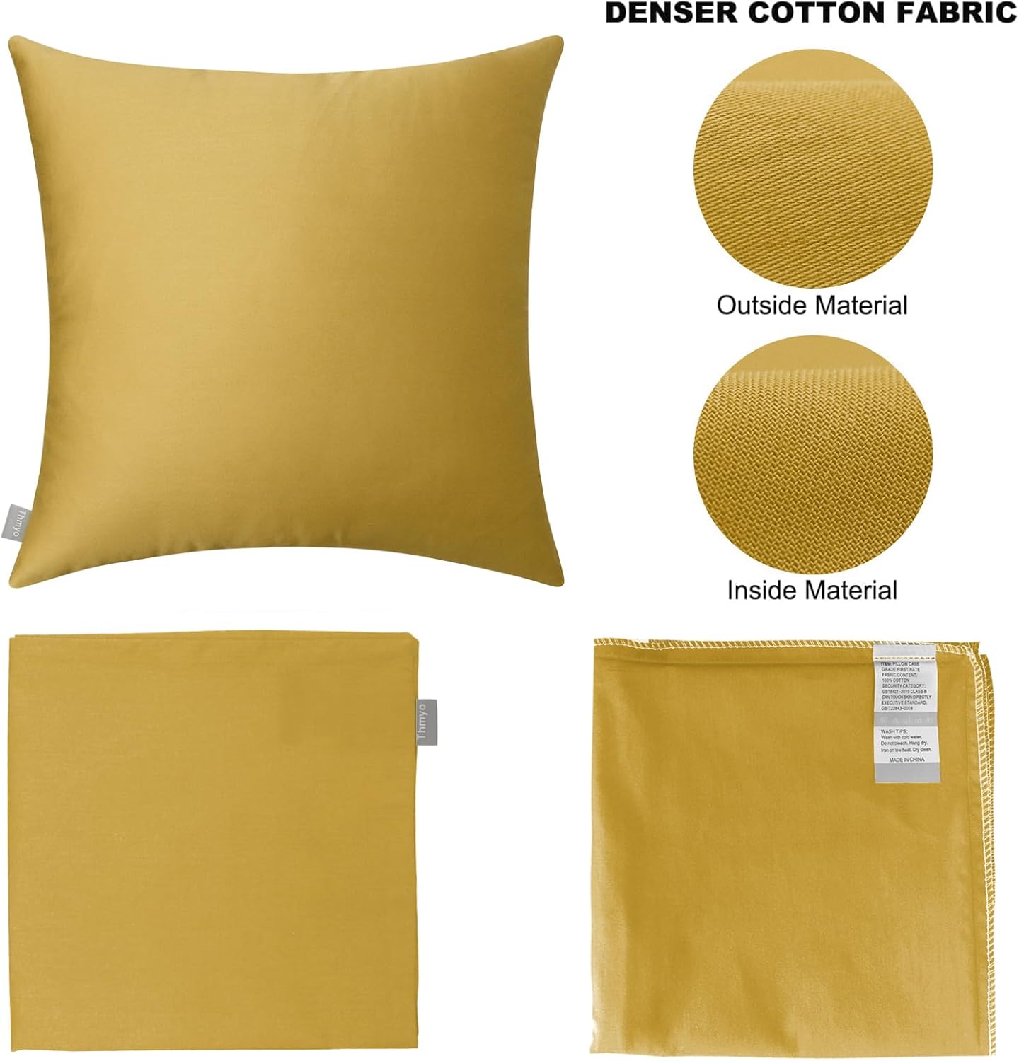4-Pack 100% Cotton Comfortable Solid Decorative Throw Pillow Case,Thmyo Square Cushion Cover Pillowcase Sublimation Blank Pillow Covers DIY Throw Pillowcase(16x16 inch/ 40x40cm,Mustard Yellow)