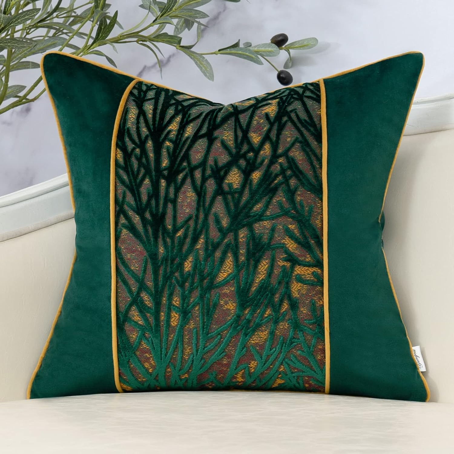 Yangest Green Twigs Throw Pillow Cover Velvet Branches Velvet Cushion Case Neutral Pillowcase for Sofa Couch Bedroom Living Room Home Decor,20x20 Inch