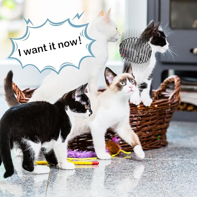 Jecery 5 Pcs Cat Spring Balls Stretchable Springs Toys Rolling Balls Colorful Playful Coils Interactive Spring Action Toy Caged Rats for Kitten Cat Pet Supplies Indoor (Mouse,Black)