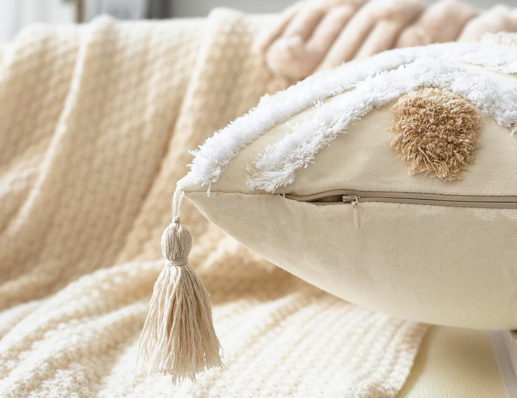 Decorative Farmhouse Throw Pillow Covers 12 x 20,Modern Neutral Couch Pillow Cover,Cotton Checked Pattern Boho Lumbar Pillow Case Cover for Couch Bed Sofa Bedroom,Khaki&Beige&White