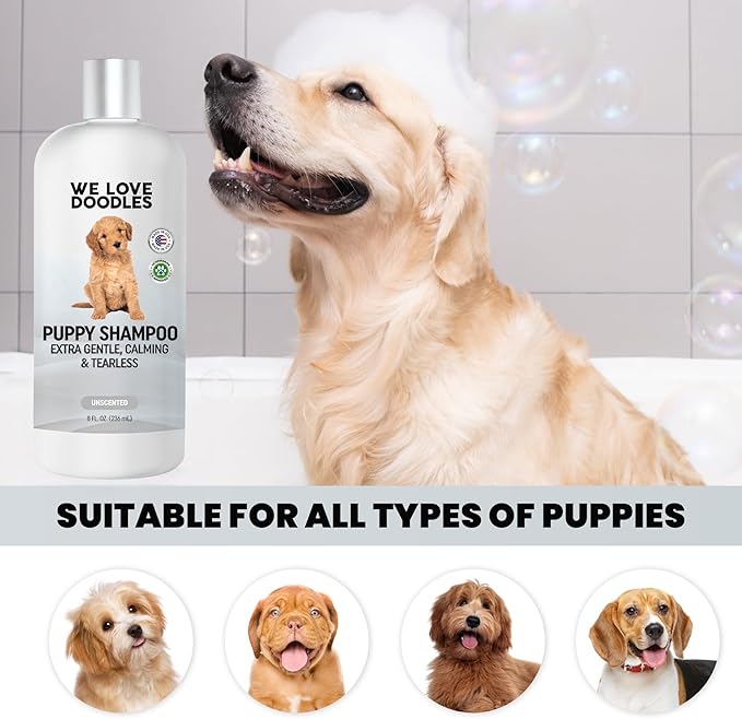 Puppy Shampoo & Conditioner | Made in USA | Tear Free | Best Shampoo for Puppies | Sensitive & Itchy Skin Wash | Oatmeal Bathing | Tearless, Unscented, 8oz [We Love Doodles]