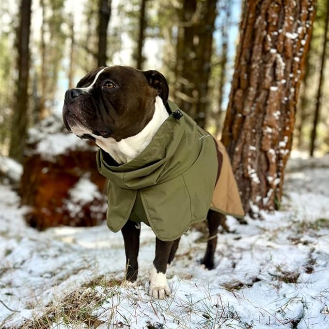 Spark Paws Dog Raincoat, Waterproof Windproof Rain Jacket, for Small Medium Large Extra Large Dogs, Reflective Breathable Full-Body Coverage Dry Suit - Green Brown Tan, L