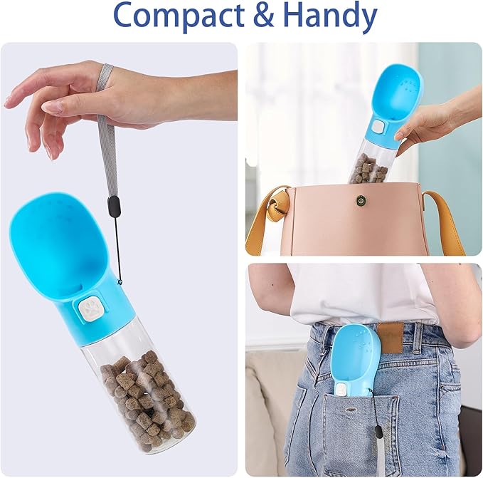 Colorday Handheld Dog Treat Dispenser Built-in Clicker & Treat Pouch, Slow Feeder for Puppy Training Walking Hiking Traveling (10 OZ, Blue)