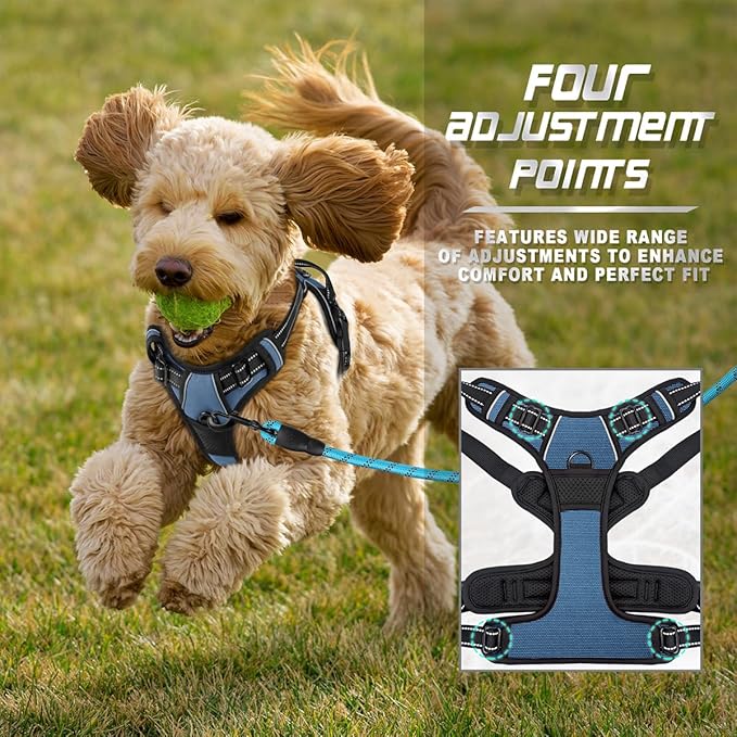 BARKBAY No Pull Dog Harness Front Clip Heavy Duty Reflective Easy Control Handle for Large Dog Walking(Navy,XS)