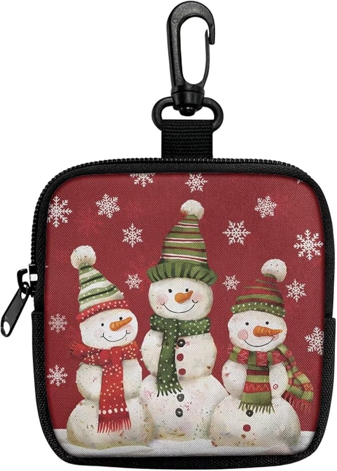KEIAHUAN Christmas Snowman Zippered Dog Treat Pouch Red Pocket Sized Dog Training Treat Pouches Hands-Free Pet Feed Snack Reward Pocket for Training, Walking & Outdoor