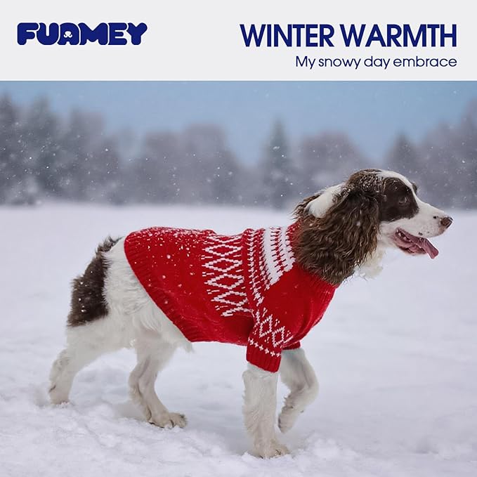 FUAMEY Comfortable Dog Sweaters XXL, Warm Doggy Sweater Christmas, Fleece Dogs Pullover with Leash Hole, Soft Pet Winter Clothes Turtleneck Shirt, Holiday Outfits for Large Breeds (Red, 2XL)