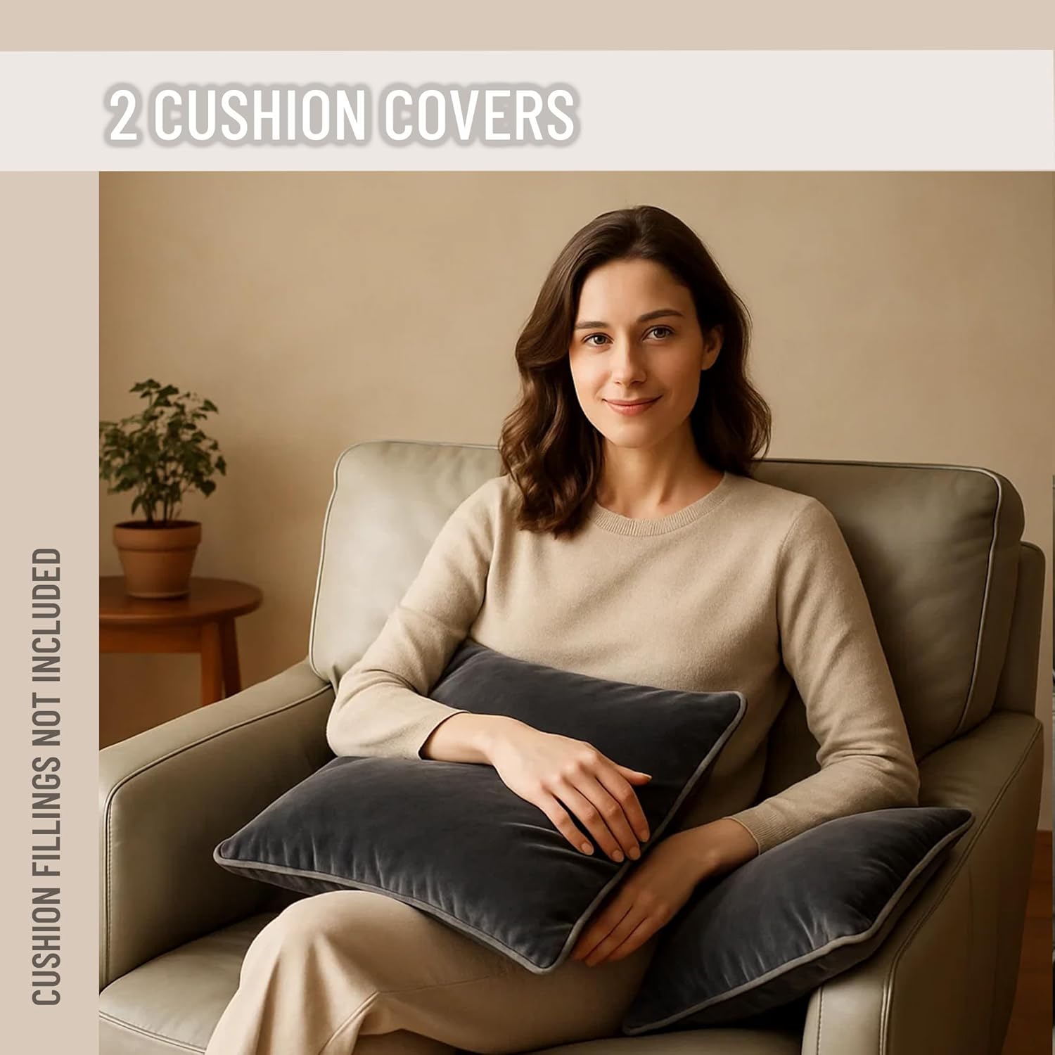 2 Pack Velvet Decorative Throw Pillow Covers, 12"x20", Deep Grey, Solid, Modern, Contrast Piping, Indoor Use, Bedroom & Living Room