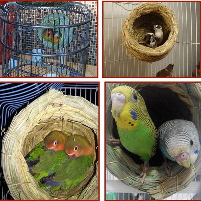 Hamiledyi Bird Nest Grass Bird Hut Outdoor Hanging Birdhouse Canary Nest Chickadee House Wren Nest Fiber Roosting Pocket for Parakeet Parrot Cockatiel Finch