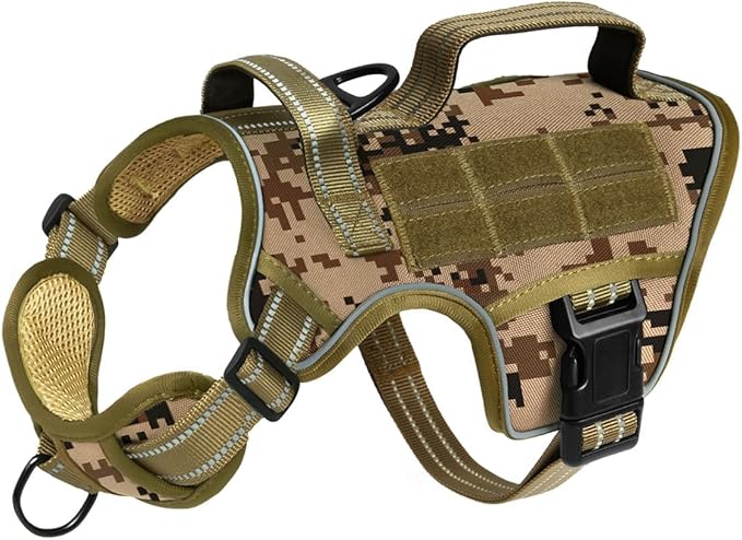 Small Dog Harness, Heavy Duty Tactical No Pull Dog Harness, No Choke, Easy On and Off Pet Vest with Molle System, Adjustable Reflective Dog Vest with Breathable Padded for Walking Hiking Training