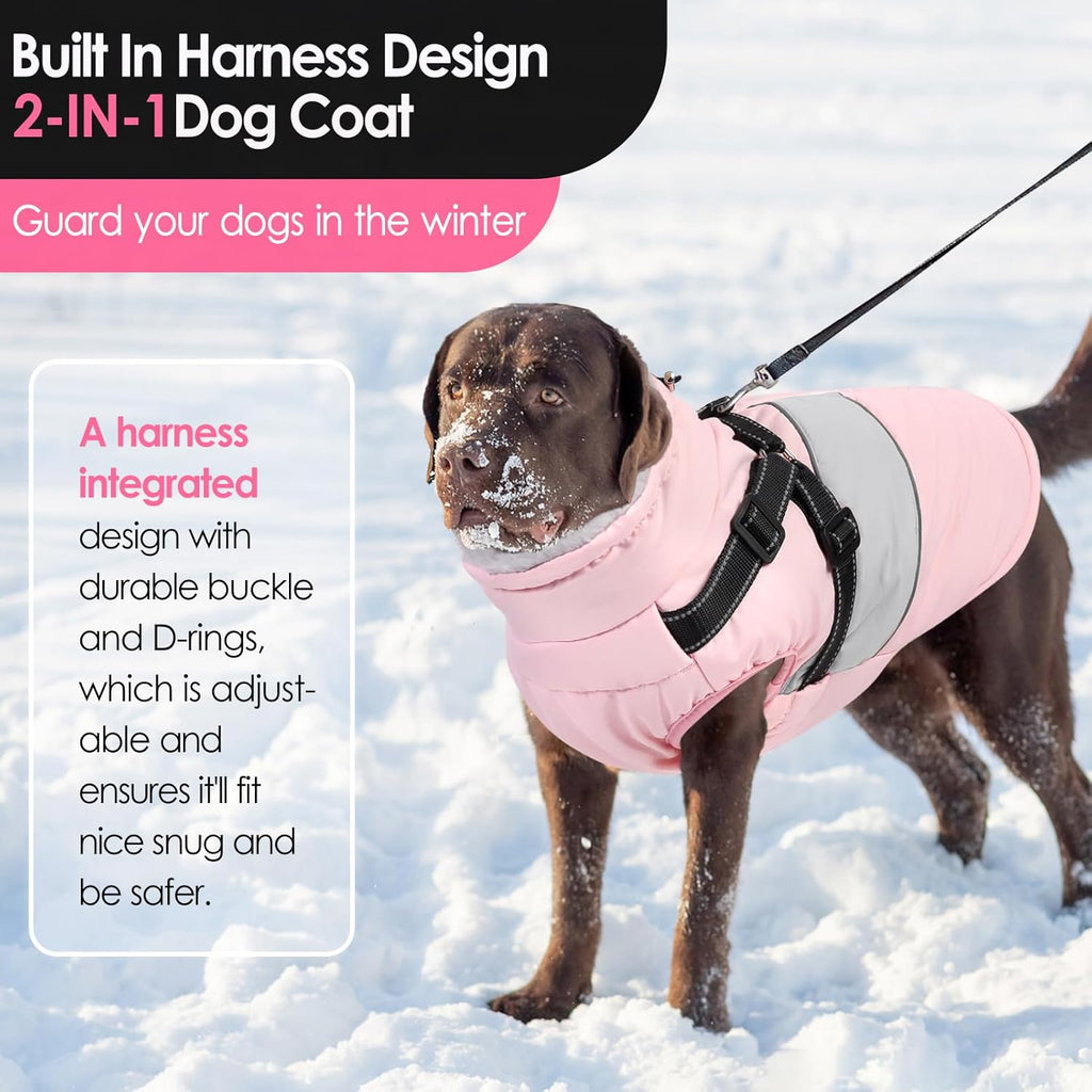 AOFITEE Small Dog Coat, Dog Winter Coat with Harness Built in, Warm Dogs Jacket with Zipper & Polar Fleece Collar, Waterproof Pet Snow Jacket Snowsuit for Schnauzer, Chihuahua Yorkshire, S