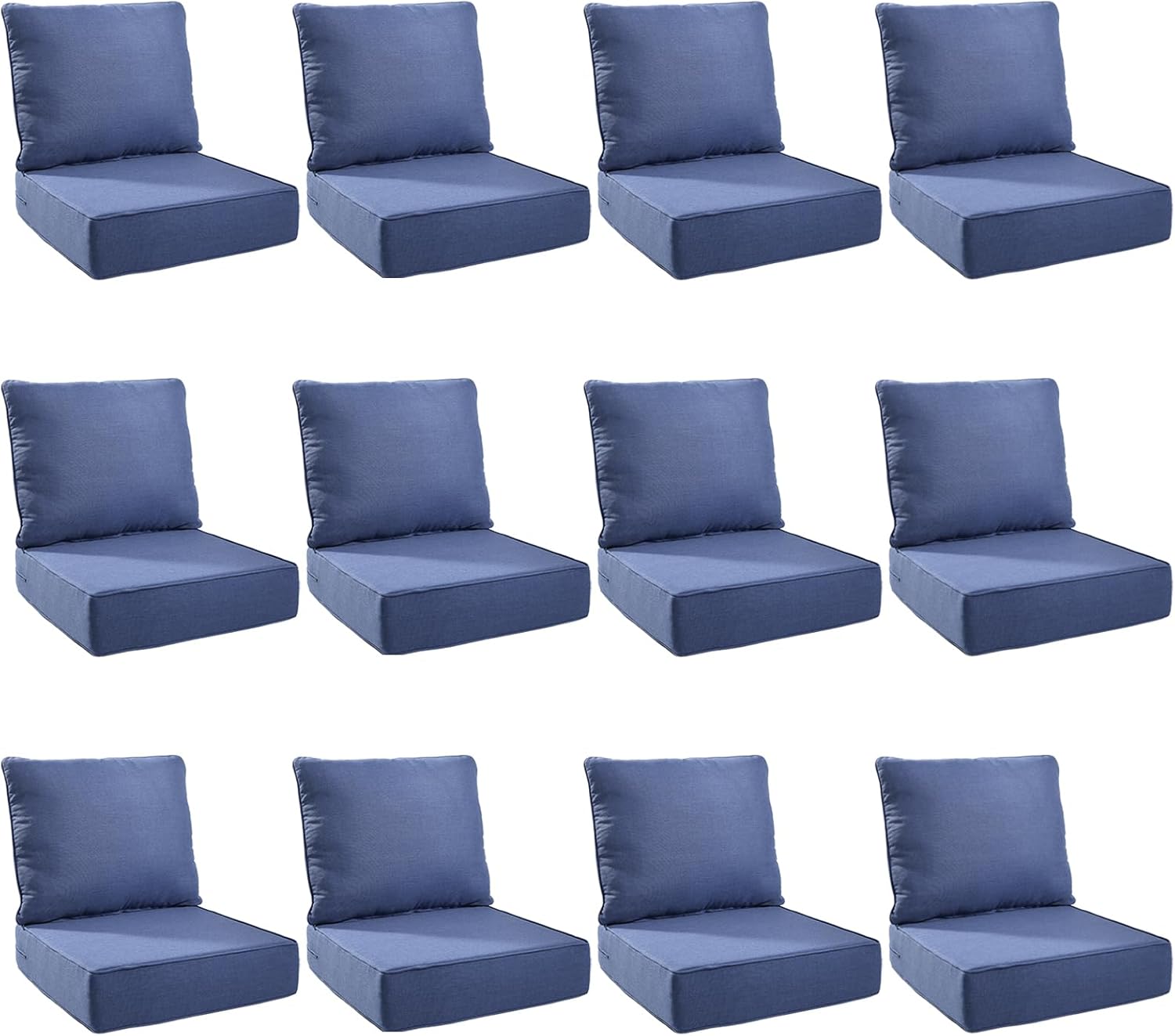 Outdoor Cushion Set for Furniture Patio Furniture, UV Resistant, Water Resistant - 6 Inch Thick Foam Garden Cushions – 22x24 Inch Patio Seat Covers for Chair/Sofa/Couch | Blue | 12-Pack |