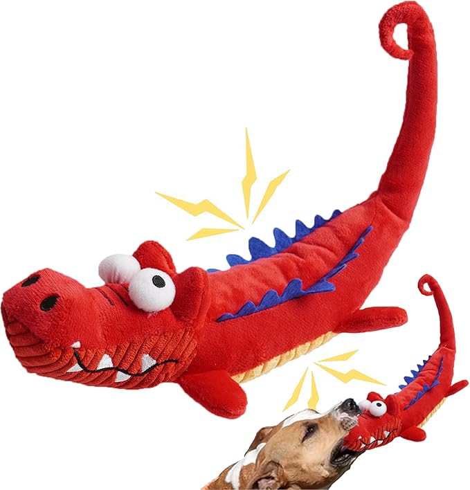 Tough Dog Toys Indestructible, Stuffed Chew Large Dog Toys to Keep Them Busy, Interactive Squeaky Tug of War Doggie Toy, Chew Guard Technology