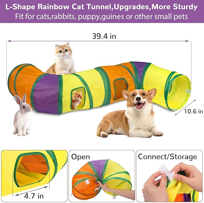Retro Shaw Cat Toys Kitten Toys, Interactive Cat Tunnels Toy for Indoor Cats Kitty, Kitten Tube Tent Feather Wand Teaser Bell Fuzzy Ball Springs Mouse (33 Pcs Large Cat Tunnel Toys Set)
