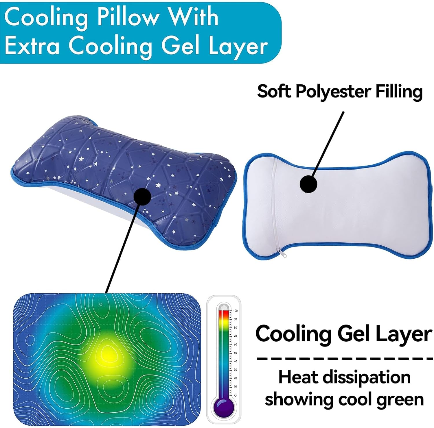 Small Cooling Gel Pillow, Kids Pillow 15" x 7", Cool Pillows for Hot Sleepers, Nap Pillows, Lumbar Pillow, Summer Cooling Accessories, Summer Gifts for Girls Boys, Small Size