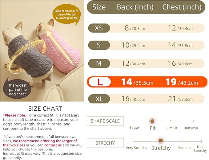 2 Pack Dog Sweaters for Small Dogs - Puppy Medium/Large Warm Clothes in Winter, Turtleneck Pullover Design for Boy Girl Pet, Doggie, Cat, Kitten Chihuahua Bulldog Pug Beagles (L, Pink, Beige)