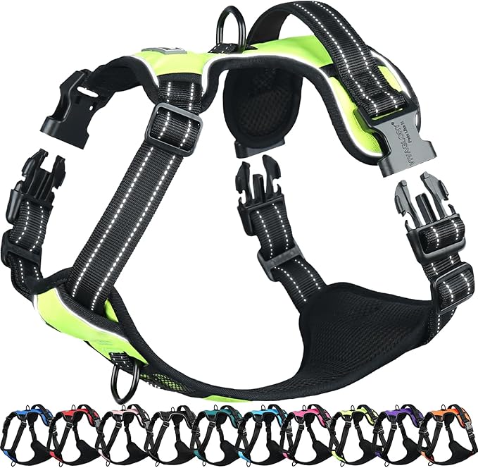 VIVAGLORY Dog Harness Easefit No Pull Dog Harness with Front Clip & Handle for Lifting Training, Adjustable Padded No-Pull Anti Pull Easy On for Puppy & Pet, S, Bright Yellow