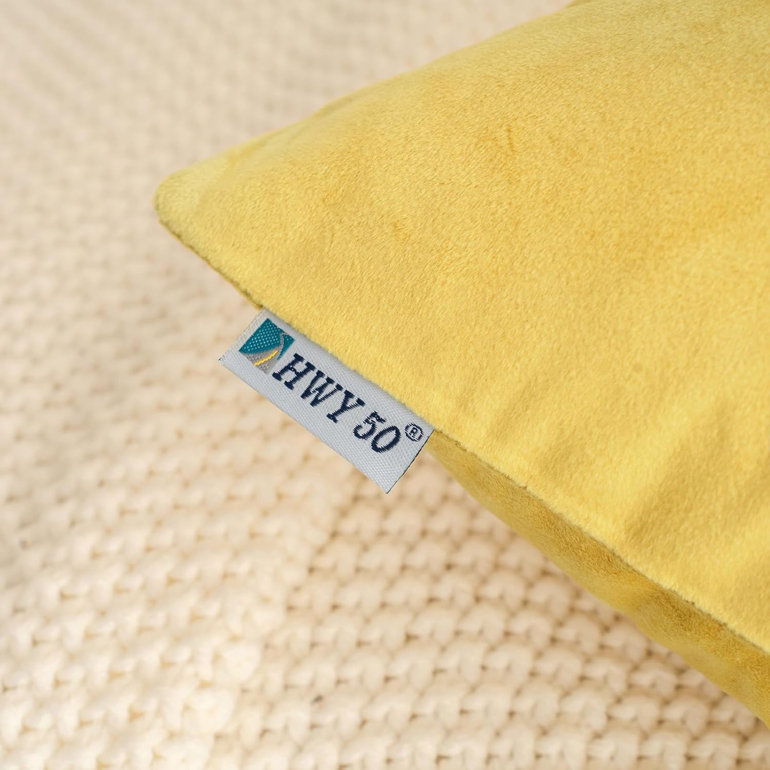 HWY 50 Yellow Velvet Rectangular Throw Pillow Covers 12x20 Inch, Pack of 2 Soft Cozy Solid Decorative Luxury Cushion Cases for Couch Sofa Bed Living Room Bedroom