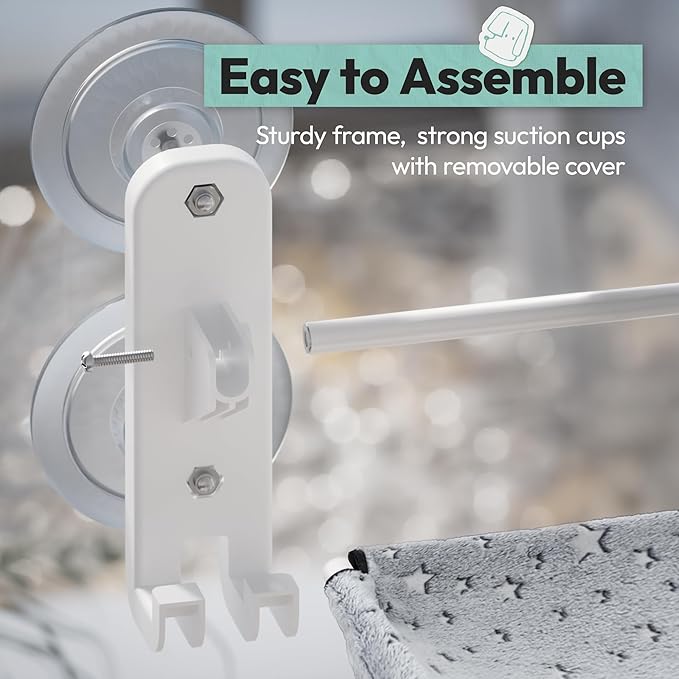 Cordless Cat Window Perch for Large Cats, Glow in The Dark Fabric Cat Hammock for Window with 4 Strong Suction Cups, Easy to Assemble, Foldable Window Seat for Cats Inside, Gray L