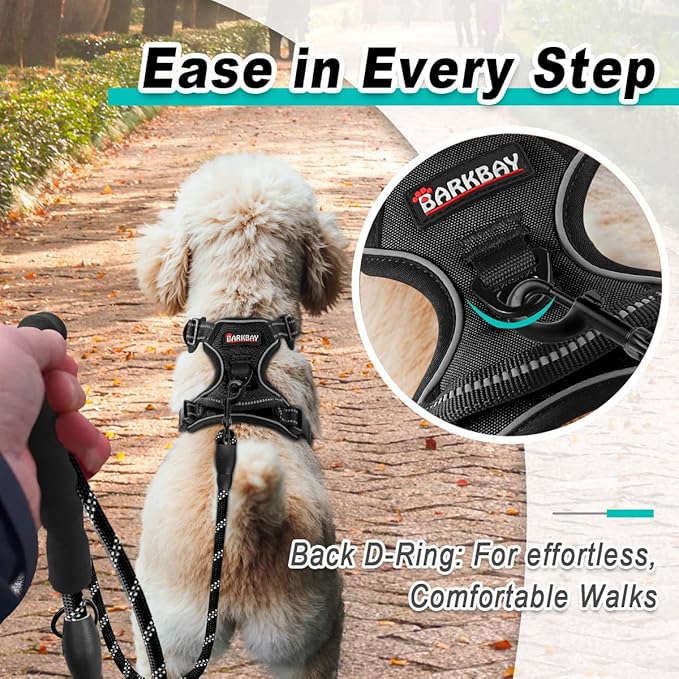 BARKBAY Dog Harness No Pull for Small Dogs - Adjustable, Reflective, Comfortable, No Choke, Heavy-Duty - Perfect for Outdoor Training, Walking, and Hiking - Strong & Durable - XS & Black