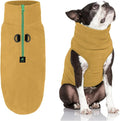 Gooby Half Zip Up Fleece Vest Dog Sweater - Sand, Large - Soft Warm Pullover Fleece Head-in Dog Jacket with Dual D Ring Leash for Small to Medium Dogs