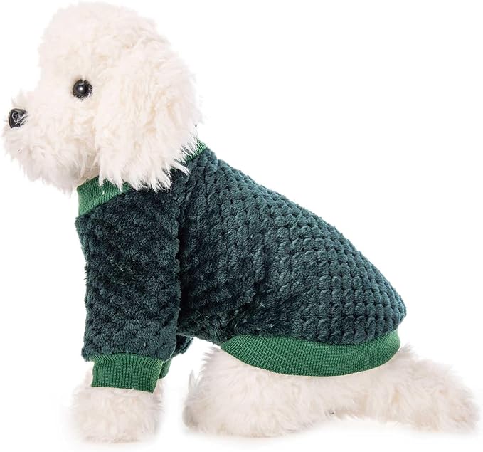 POMIU Dog Sweater, Dog Sweaters for Small Medium Dogs or Cat, Warm Soft Flannel Pet Clothes for Dogs Girl or Boy, Dog Shirt Coat Jacket (Dark Red+Dark Green, X-Small)