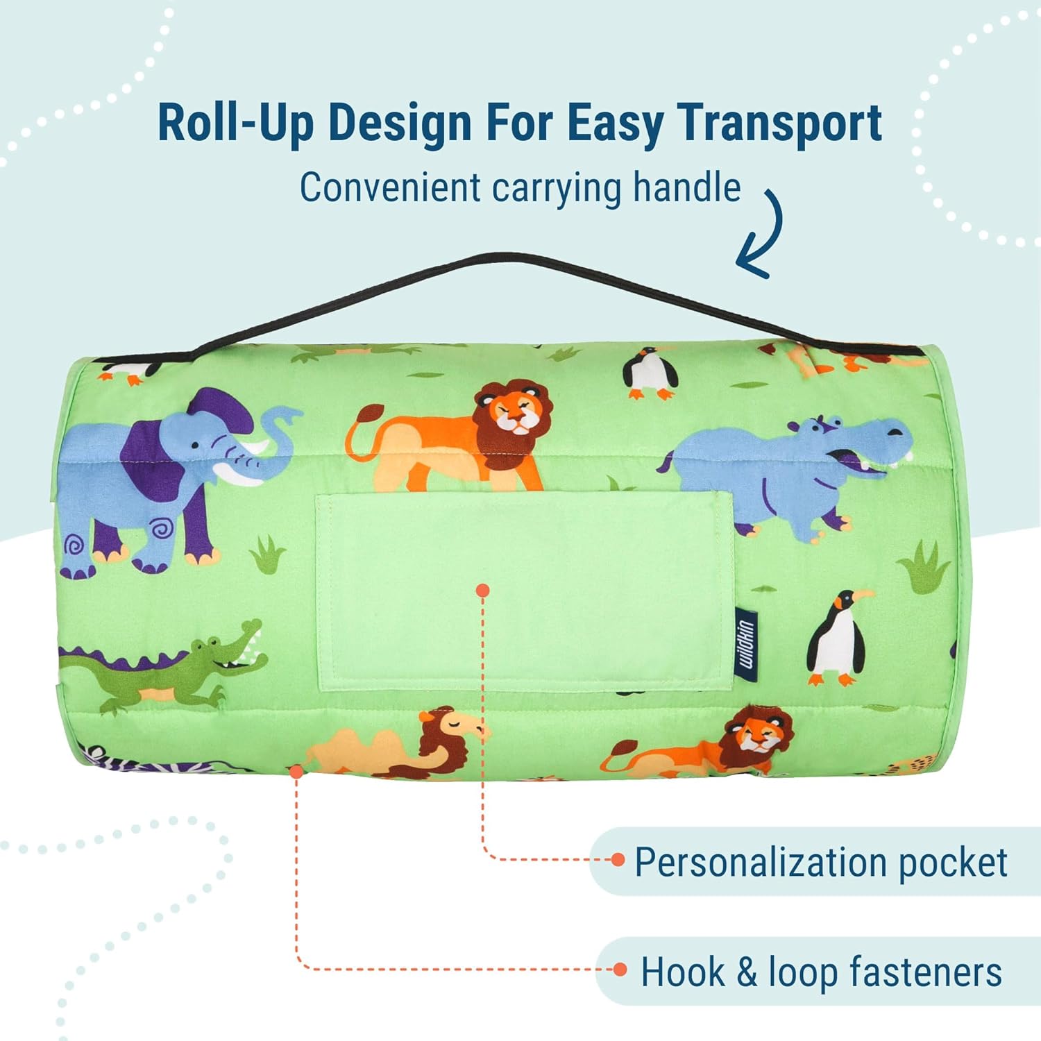 Wildkin Kids Microfiber Nap Mat – Soft Sleep Mat with Pillow, Ideal for School & Travel - Wild Animals