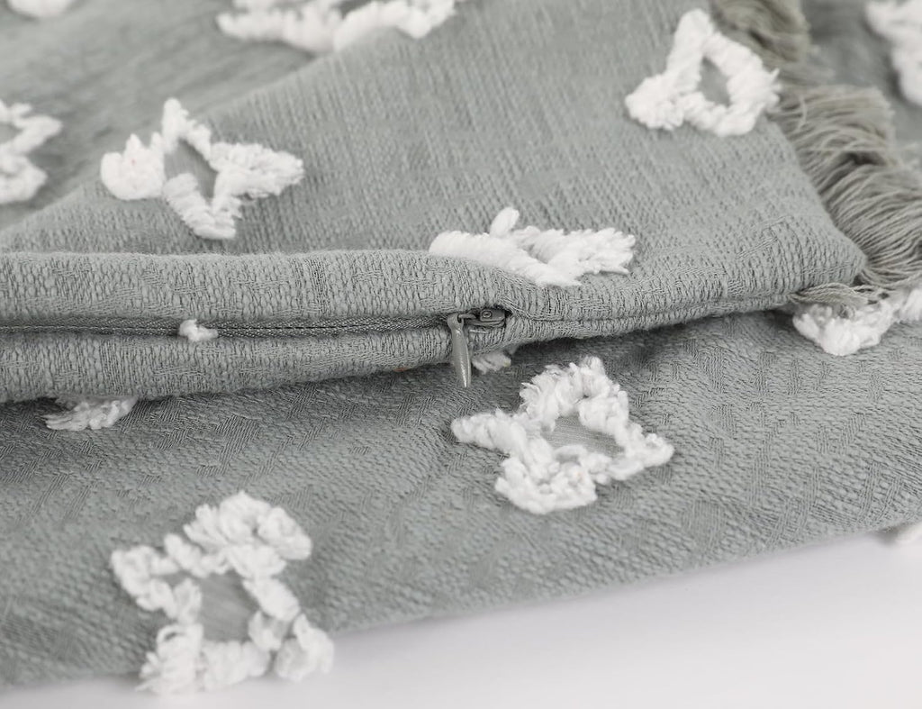 Boho Long Lumbar Pillow Cover 12x26 with Tassel,3D Flower Patterned Cotton Decorative Long Lumbar Pillow Cover Pillow Case for Sofa Couch Bed Livingroom Farmhouse,Blue Grey