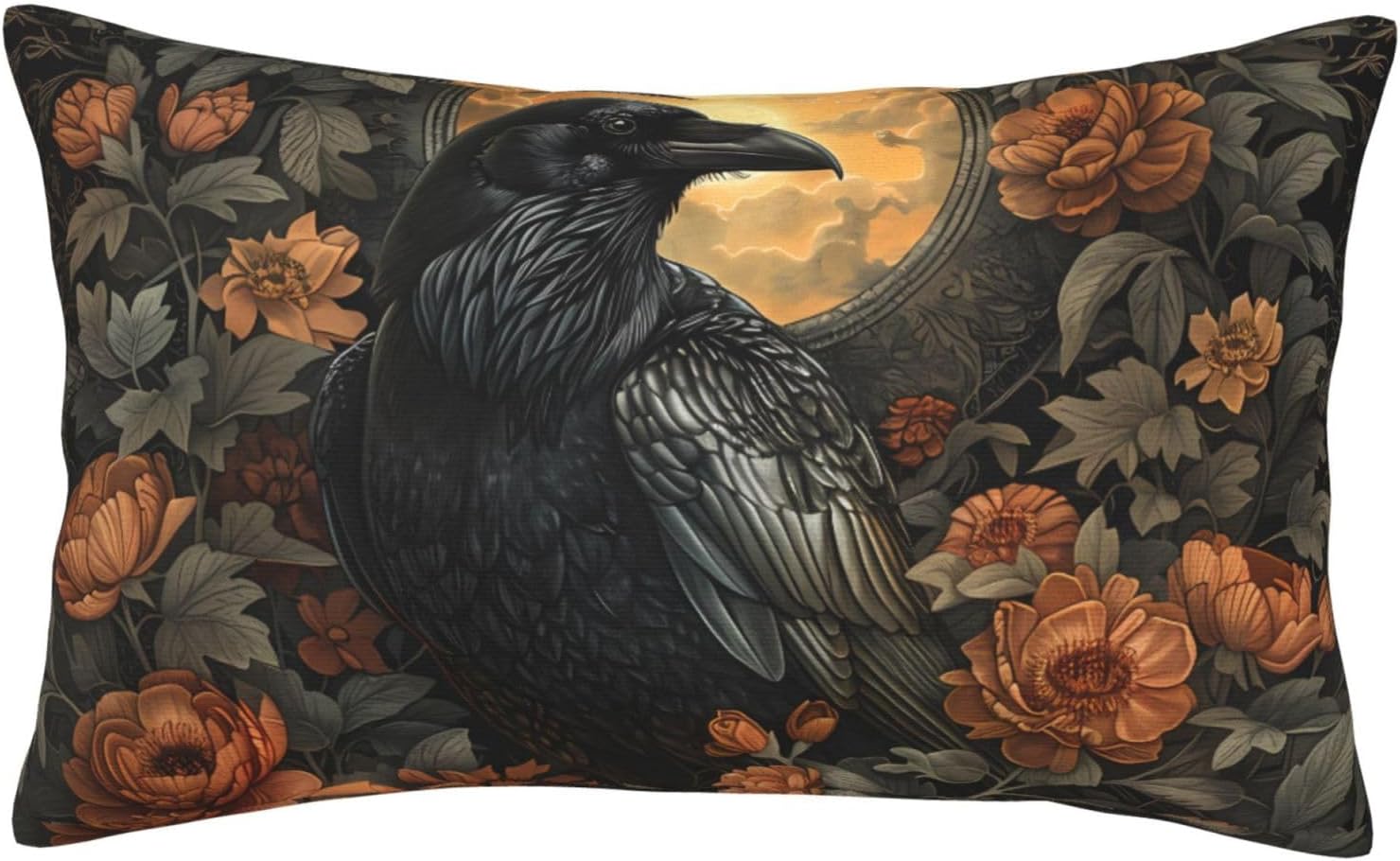 Mystical Raven Art Print Decor, William Morris Abstract Vintage Floral Design 20x12 inches Throw Pillow Covers Square Pillowcases Decor for Bed Couch Sofa Room Cushion Covers