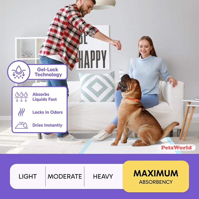 PetsWorld XL Dog Pee Pads 30"x36", 900-Count – Heavy Duty, Leak-Proof Potty Training Pads for Puppies & Large Dogs, Super Absorbent, Quick-Dry Disposable Pads with Odor Control