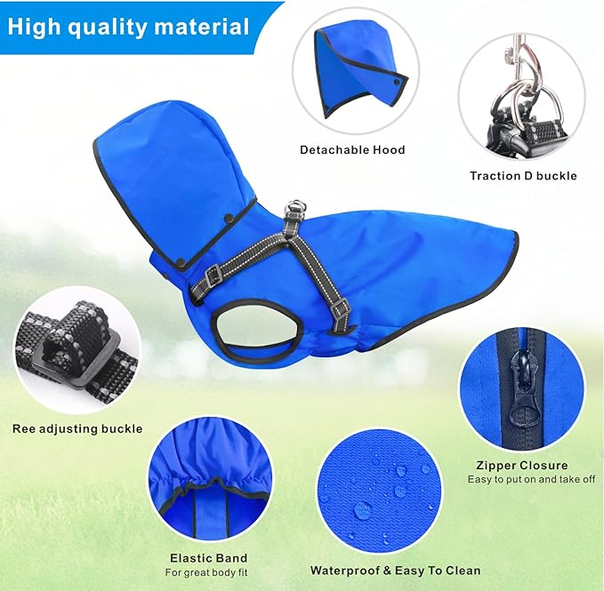 Mosucoirl Dog Raincoat Waterproof Dog Hoodie Reflective Doggie Raincoat Hooded Adjustable Rain Jacket for Small Medium Large Dogs Puppies Doggie Black Red Yellow Green (Blue, XL)