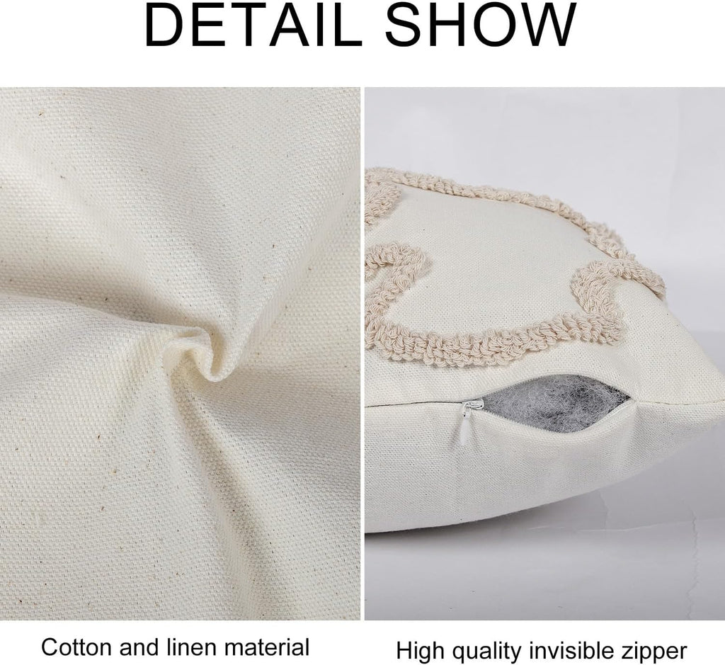 Coquette Bow Tufted Throw Pillow Cover 12x 20, Boho Neutral Linen Pillow Cushion Cases,Farmhouse Modern Decorative Pillows for Bed, Outdoor Couch Bedroom Car Cream