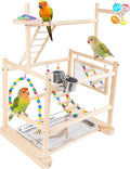 Bird Playground, Parrot Playground Parrot Perch Stand 3 Layer Bird Tree Stand with Feeder Cups, Ladder, Parakeet Mirror, Parakeet Toys and Removable Tray for Small to Medium Birds
