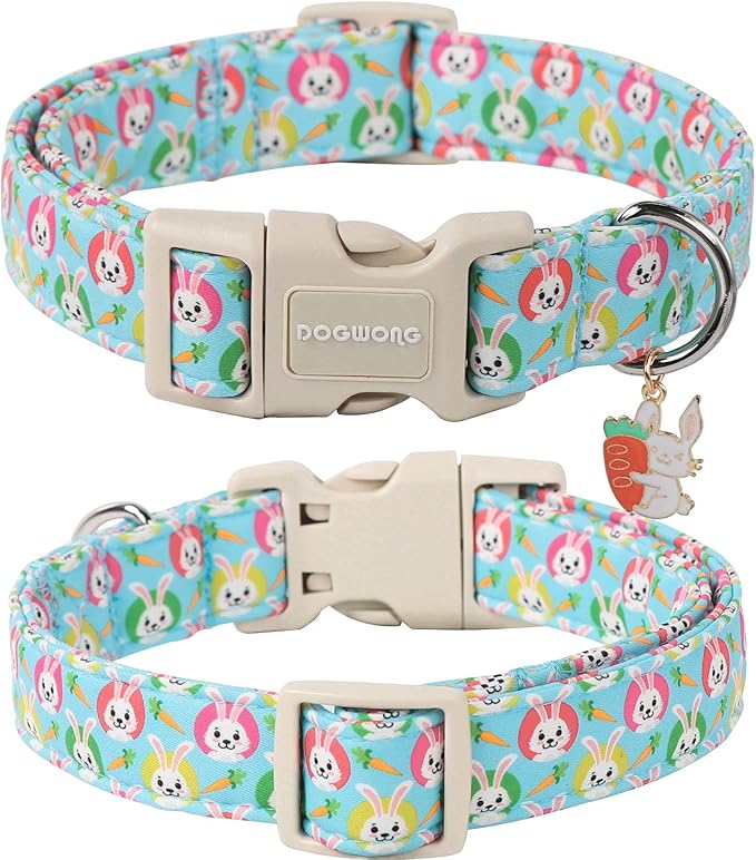 DOGWONG Easter Dog Collar, Cute Blue Egg Bunny Dog Collars, Adjustable Easter Rabbit Pet Collars Design Dog Collar with Quick Release Buckle for Small Dogs