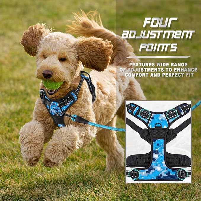 BARKBAY No Pull Dog Harness Front Clip Heavy Duty Reflective Easy Control Handle for Large Dog Walking(Blue camo,XS)