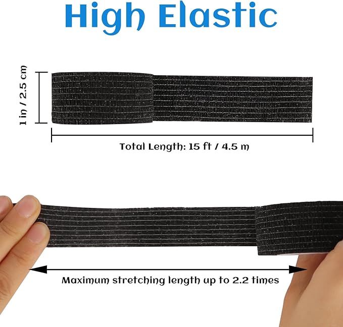 24 Rolls Elastic Self Adhesive Bandage Wrap 1 Inch, Breathable Non Woven Cohesive Bandage, Vet Wrap for Dogs, Ankle Sprains Swelling Medical First Aid Tape, Sports Athletic Tape Color Black