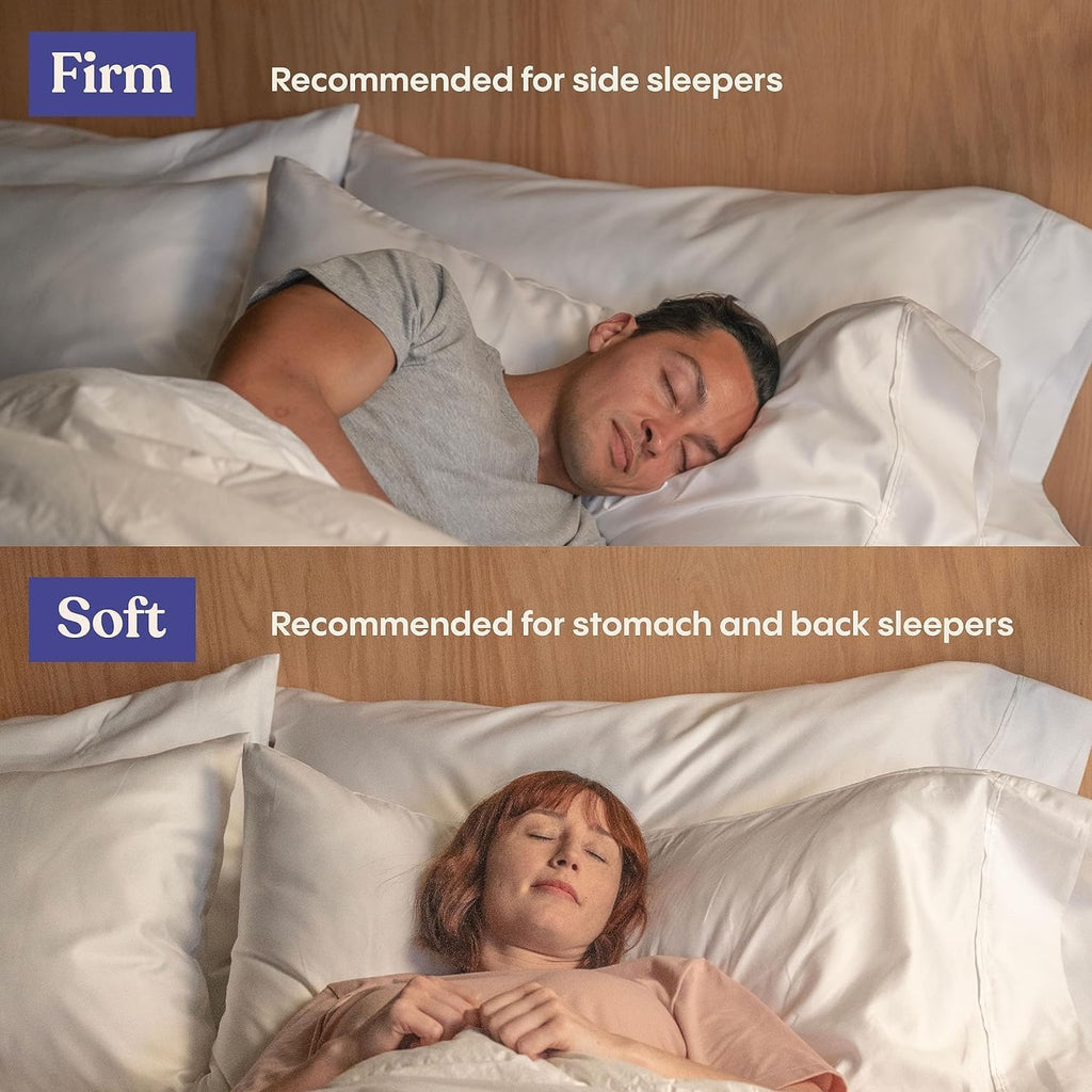 FluffCo Zen Fluff™ Down Standard/Queen Pillow with 600 Fill Power White Duck Down Stomach Sleeper Pillows - Luxury Hotel Quality 300 Thread Count - 100% Cotton Feather Pillows (Soft Queen Size 1 Pack)