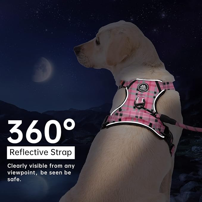 IVY&LANE No Pull Dog Harness with Leash Set, Reflective No Choke Pet Vest,Adjustable Oxford Dog Vest Harness with Easy Control Handle for Medium Lagre Dogs (Checkered Pink,M)