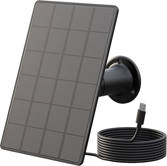 3W Solar Panels for Bird Feeder Camera only, USB-C Port Outdoor Rechargeable Battery, IP65 Waterproof, 360° Swivel Bracket-Black