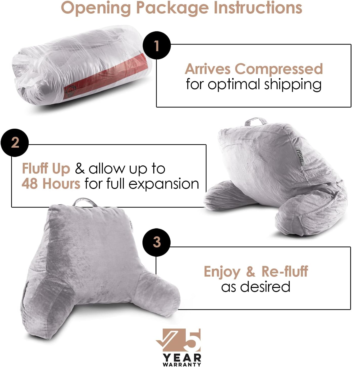 Nestl Reading Pillow with Shredded Memory Foam, Designed for Sitting Up in Bed and Couch, Back and Arms Adjustable Support for Adult & Teens Backrest Pillows for Reading, Washable Cover, Grey Lavender