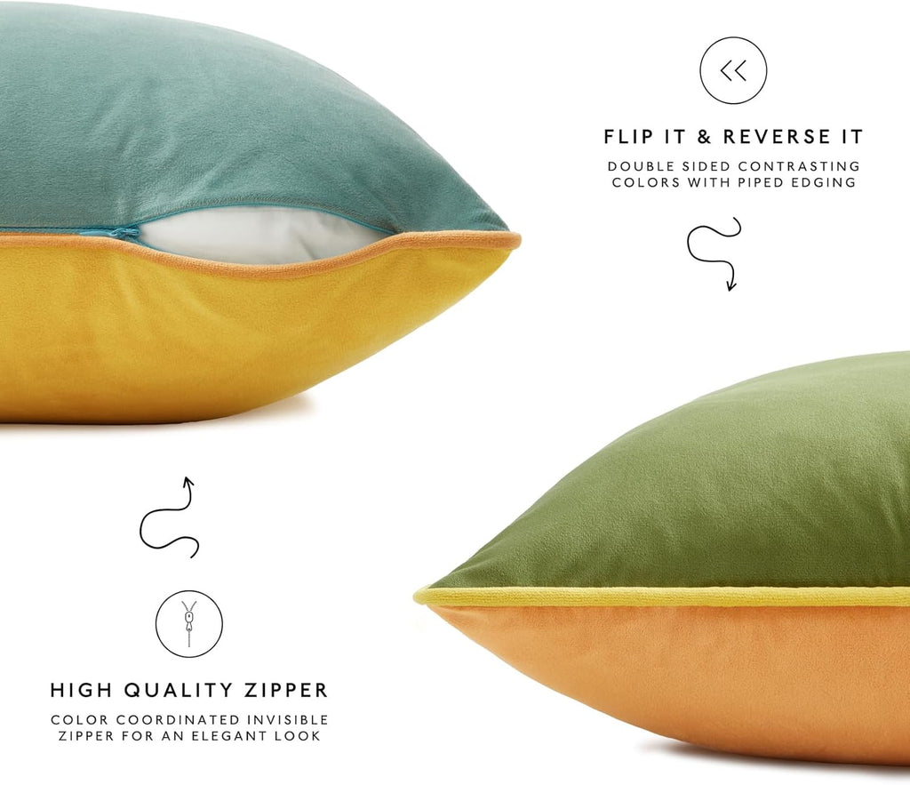 MONDAY MOOSE Decorative Throw Pillow Covers Cushion Cases, Set of 4 Soft Velvet Modern Double-Sided Designs, Mix and Match for Home Decor, Pillow Inserts Not Included (20x20 inch, Yellow/Green)