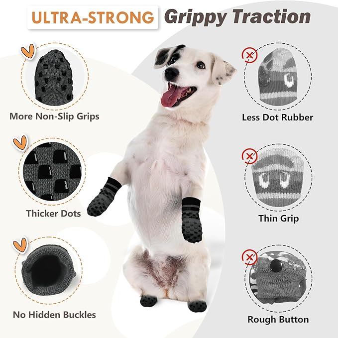 Non Slip Dog Socks to Prevent Licking Paws Grippy Socks for Senior Dog on Hardwood Floors Anti Slip Dog Socks for Hot Pavement Double Side Paw Protector Prevent Scratching Grey S
