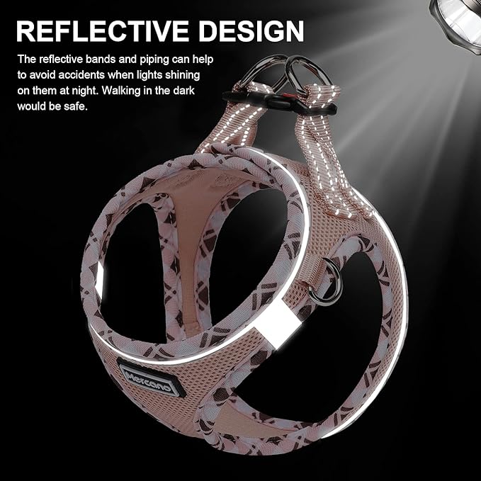 Mercano Soft Mesh Dog Harness and Leash Set, No-Chock Step-in Reflective Breathable Lightweight Easy Walk Vest Harnesses with Safety Buckle for Small Dogs, Cats (Champagne, S)